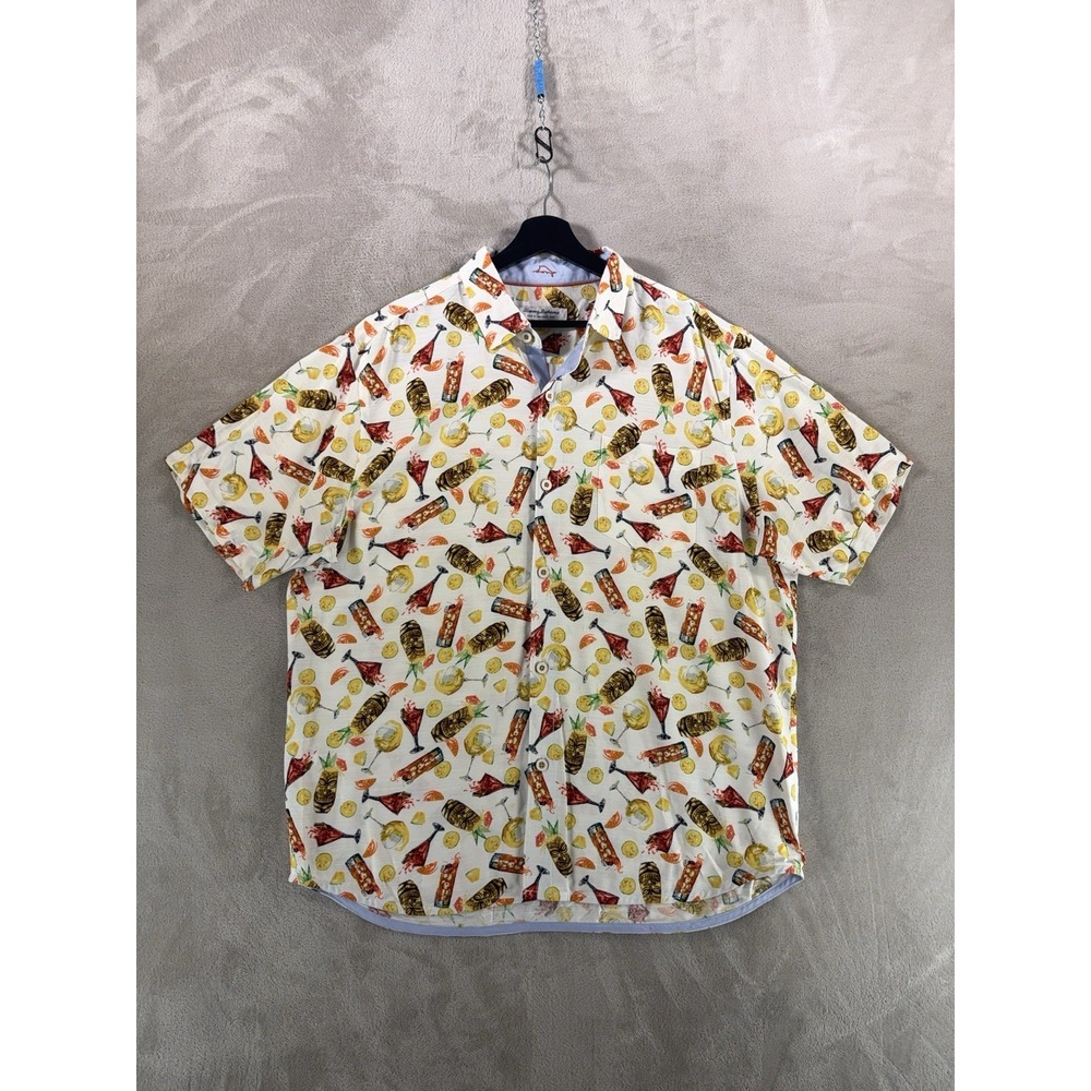 Tommy Bahama Veracruz Cay Camp Shirt Mens Large White Cocktail Print Button Down